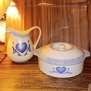 Vintage Corelle sponge paint heart baking dish pitcher